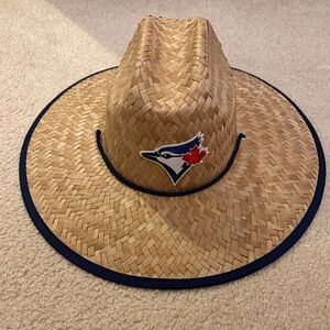 Straw Hat with Blue and Red Logo